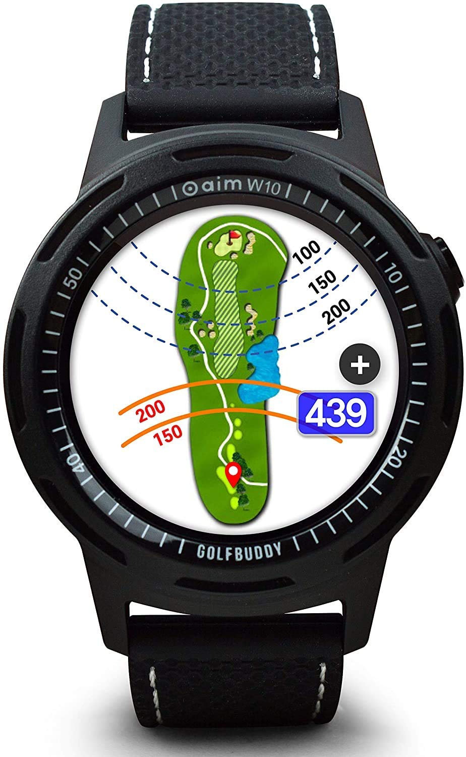 golfbuddy-aim-w10-gps-golfuhr-mit-touchscreen-schwarz-mit-rot-wei-blau-armband image 1